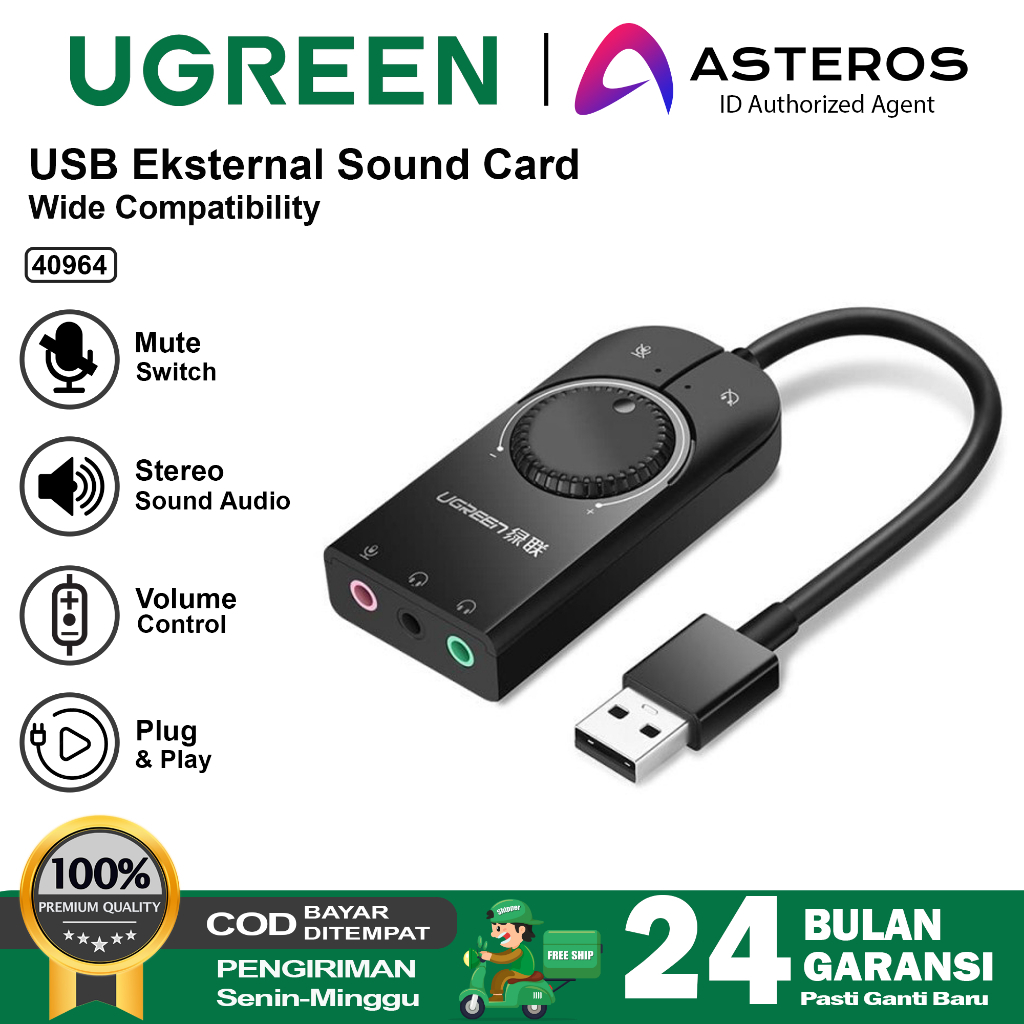UGREEN Sound Card External Stereo Sound Audio Adapter Laptop PC PS4 40964