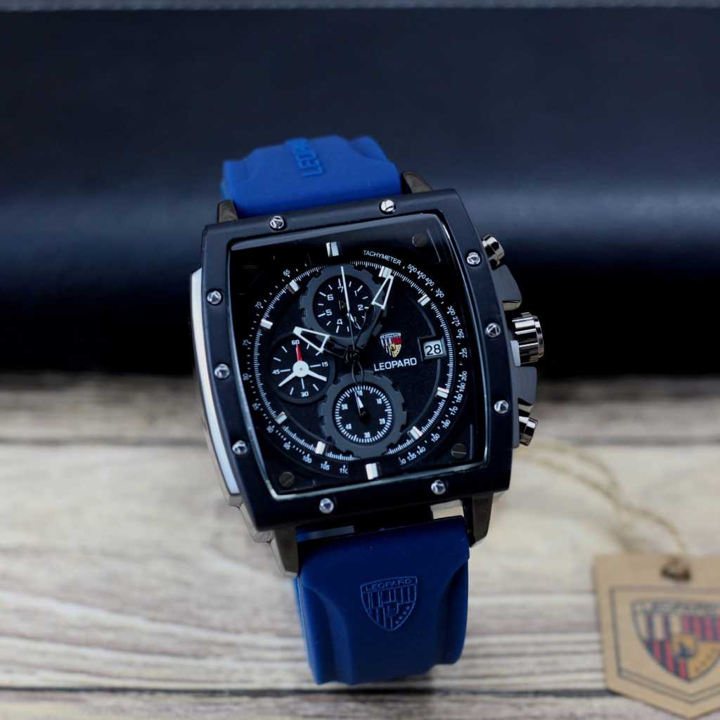 Jam tangan Leopard 8829MC chronograp tanggal aktif analog tali karet pria original