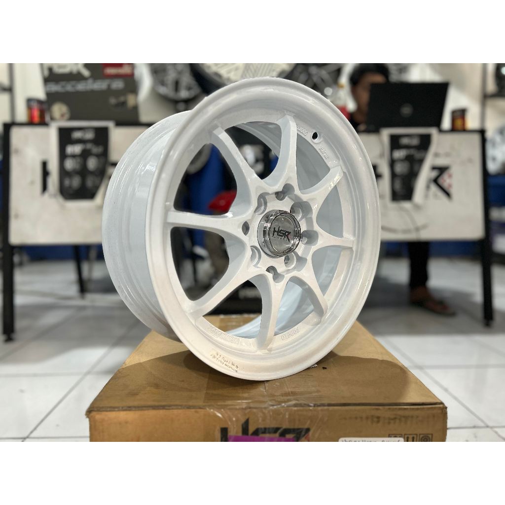 PELEK RACING MOBIL R14 HSR HIROSHIMA LEBAR 6 DOBEL PCD 4X100 4X114 ET35 VELG WARNA PUTIH