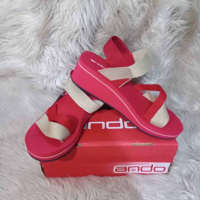 SALE Sandal Tali ANDO Hak Tunggi Merah