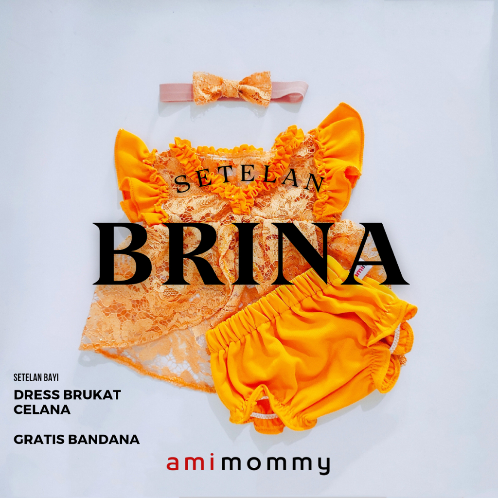 Amimommy Setelan Baju Bayi Perempuan Dress Brukat Pesta Dan Celana Gratis Bandana