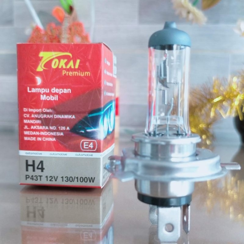 BOLAM LAMPU DEPAN Mobil HALOGEN H4 12VOLT 130 / 100 Watt Merk Tokai