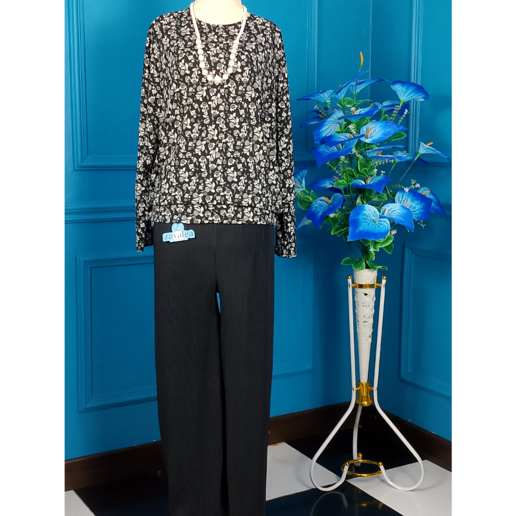 ARUNA ONE SET KAOS PAKAIAN SETELAN BATWING ATASAN WANITA HIJAB TOP MOTIF BLOUSE TERBARU SALUR JUMBO 