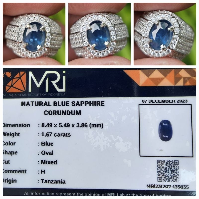 Natural Blue Sapphire Tanzania Memo 1.67 crt