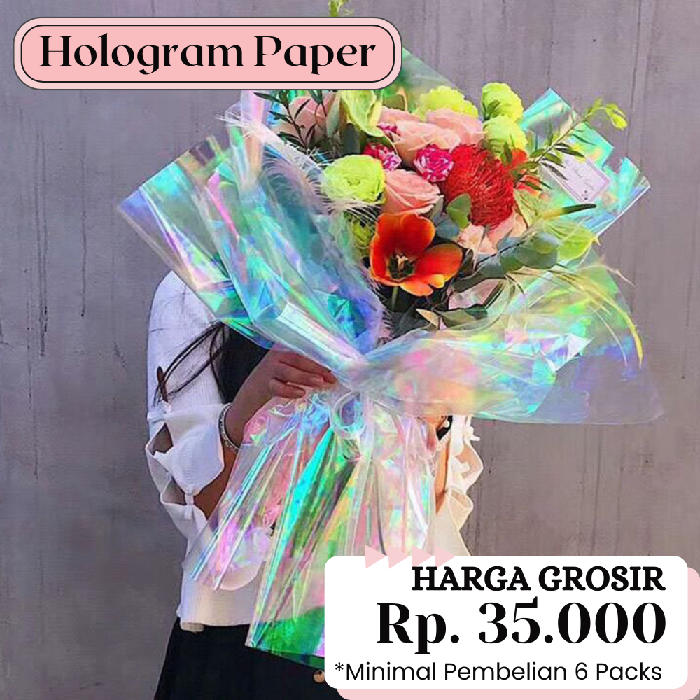 

FLORIST THINGS - HOLOGRAM TRANSPARENT PAPER (50 X 50 CM) - Kertas bunga Hologram bening (1pack = 10 Lembar) / Plastik OPP Rainbow / Unicorn Paper Transparent / Hologram paper / Cellophane Paper / Kertas bunga murah / Kertas Bening / Bunga Hologram
