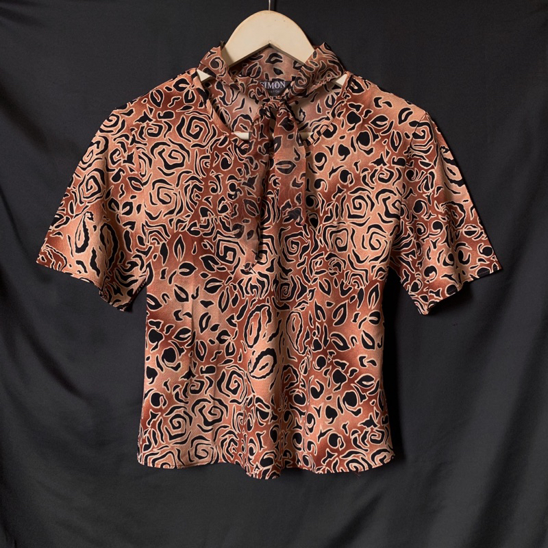 PRELOVED VINTAGE BLOUSE - RIBBON BLOUSE VINTAGE - BLOUSE CROP LEOPARD