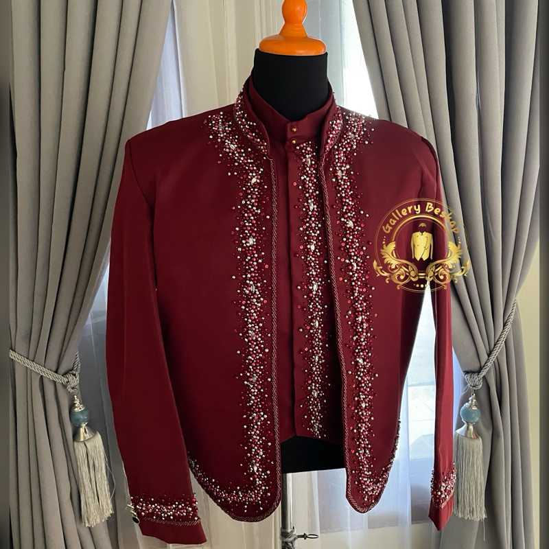 READY beskap pengantin jawa maroon bahan premium/ beskap solo/ hewes