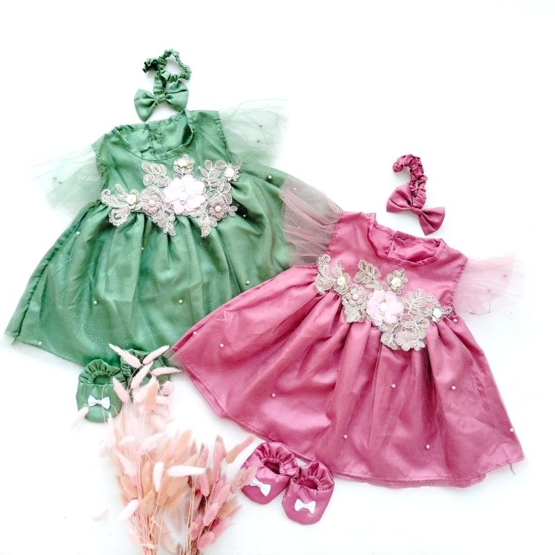 Dress pesta baju bayi perempuan 3-9 bulan set gaun acara bayi cewek lucu