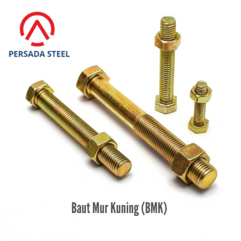 M6x75 Baut Mur Hex Kuning / BMK / Baut Kuning M6 / Kunci 10 / Yellow Zinc Plated