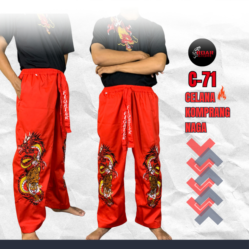 Celana Silat | Celana Komprang Hitam Bordir Naga Drill silat | Celana Silat Bordir Dragon | Kulitas 