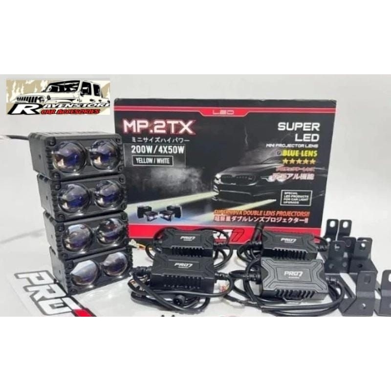 PRO 7 Mini Projie Pro7 MP.2TX Super LED Blue Lens 4x50W / MP2TX / MP 2TX - Kuning Putih