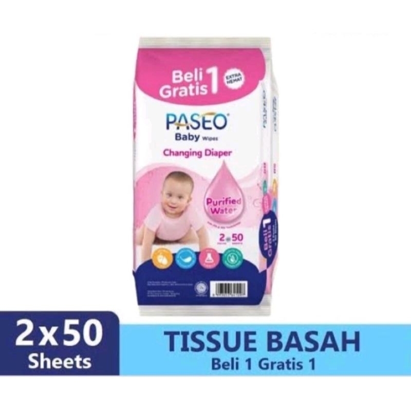 paseo baby wipes tisu basah 50 sheet / promo