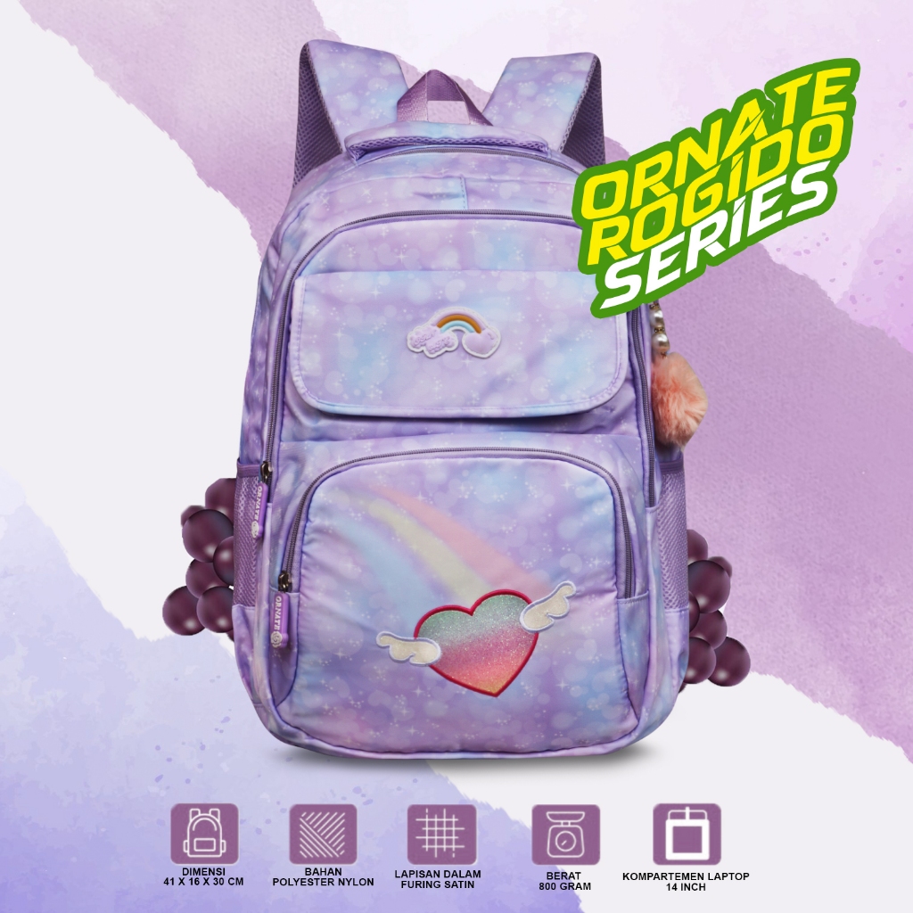 Ornate - Tas Ransel Sekolah Ornate Rainbow 16 inch  - Rogido Series -TK SD  - FREE Gantungan Kunci P
