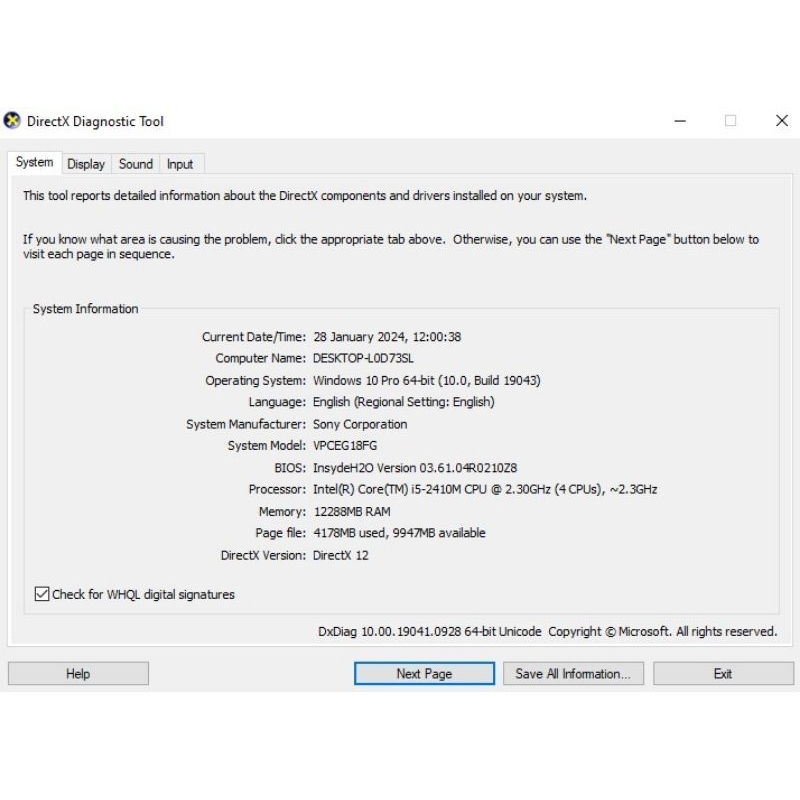 leptop sony vaio core i5 seri E VPCEG18FG (ram 12 gb internal 500 gb)