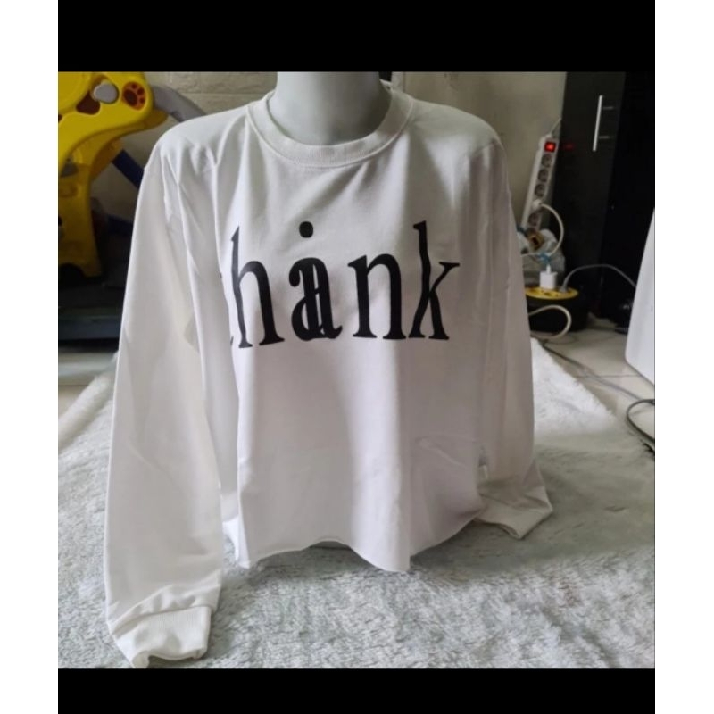 Kaos lengan panjang wanita Bangkok Giant basic bahan katun premium-putih