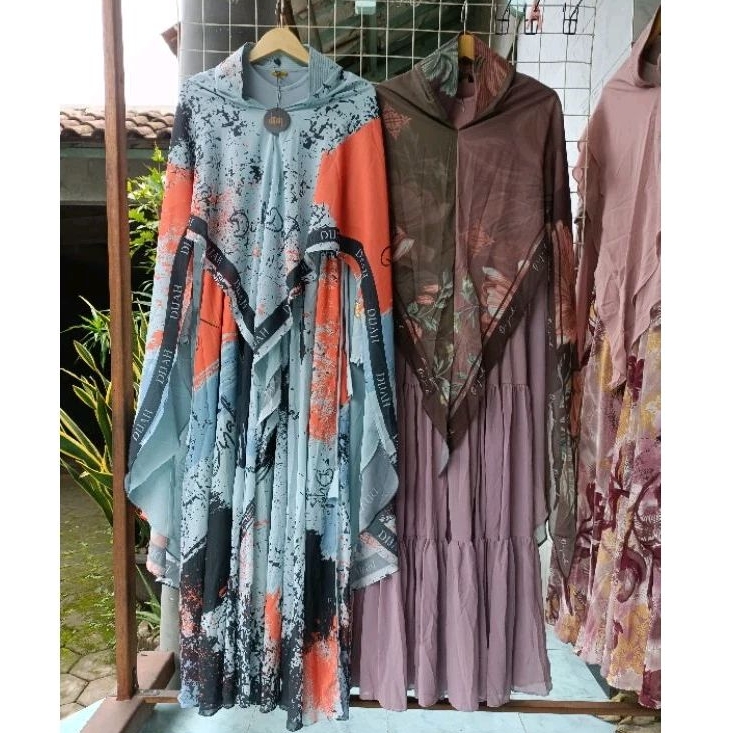 BerMus - Gamis Syari set Khimar Ceruti printing premium by DIJAH original