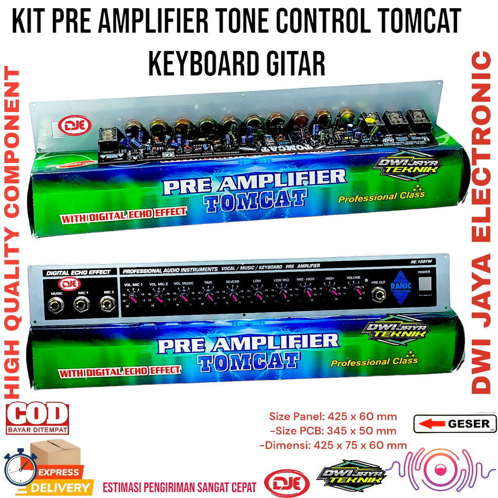 KIT PRE AMP VOCAL MUSIK KEYBOARD TONE CONTROL ECHO WITH DIGITAL ECHO EFFECT EFEK TOMCAT RANIC 590