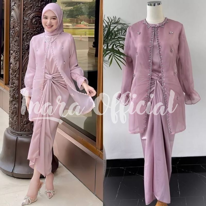 [ Ada Jumbo ] Oneset Jemma Organza Setelan Kondangan Terbaru Kekinian | Rok Lilit Bahan Maxmara OOTD