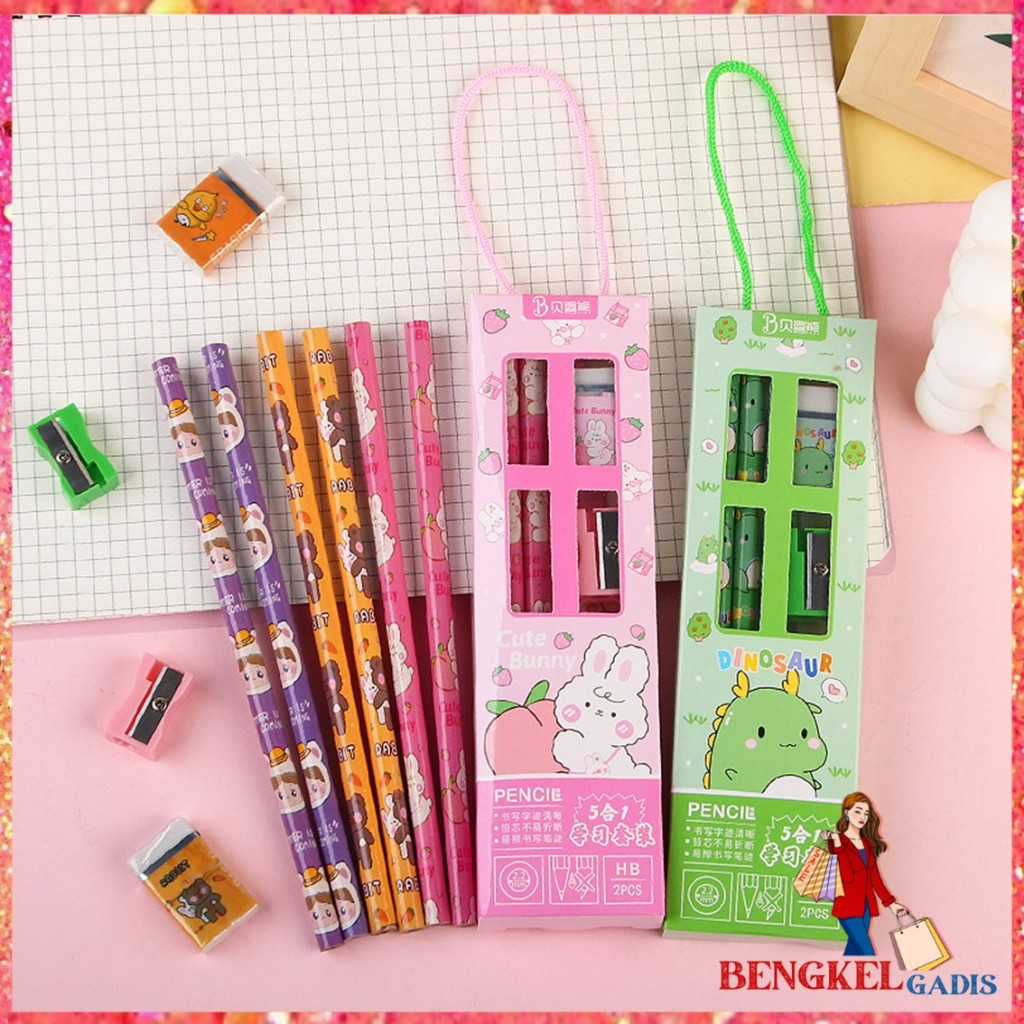 

BG Stationery Set 5 in 1 Alat Tulis Anak Sekolah Penghapus penggaris Pensil Serutan Karakter Lucu Set Alat Tulis Anak Motif Kartun