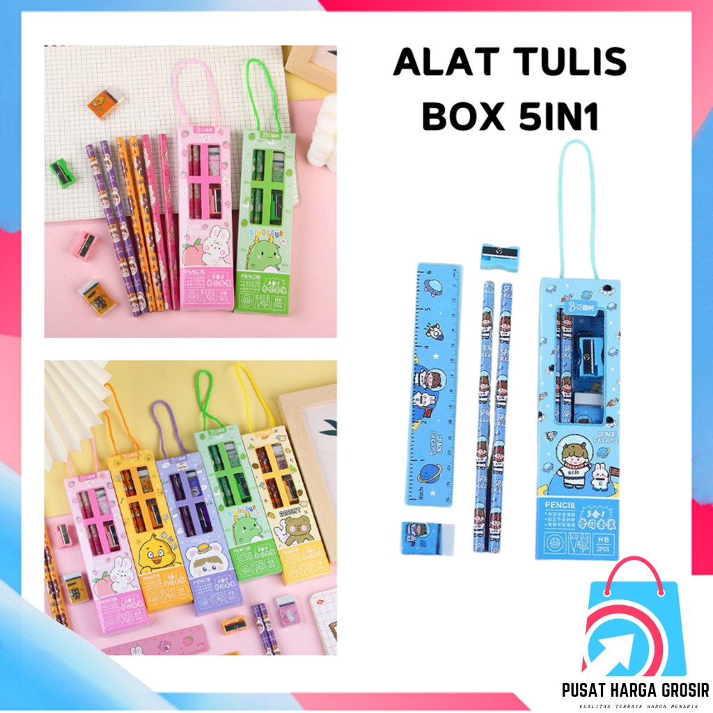 

PHG - Stationery Set 5 in 1 Alat Tulis Anak Sekolah Penghapus penggaris Pensil Serutan Karakter Lucu Set Alat Tulis Anak Motif Kartun