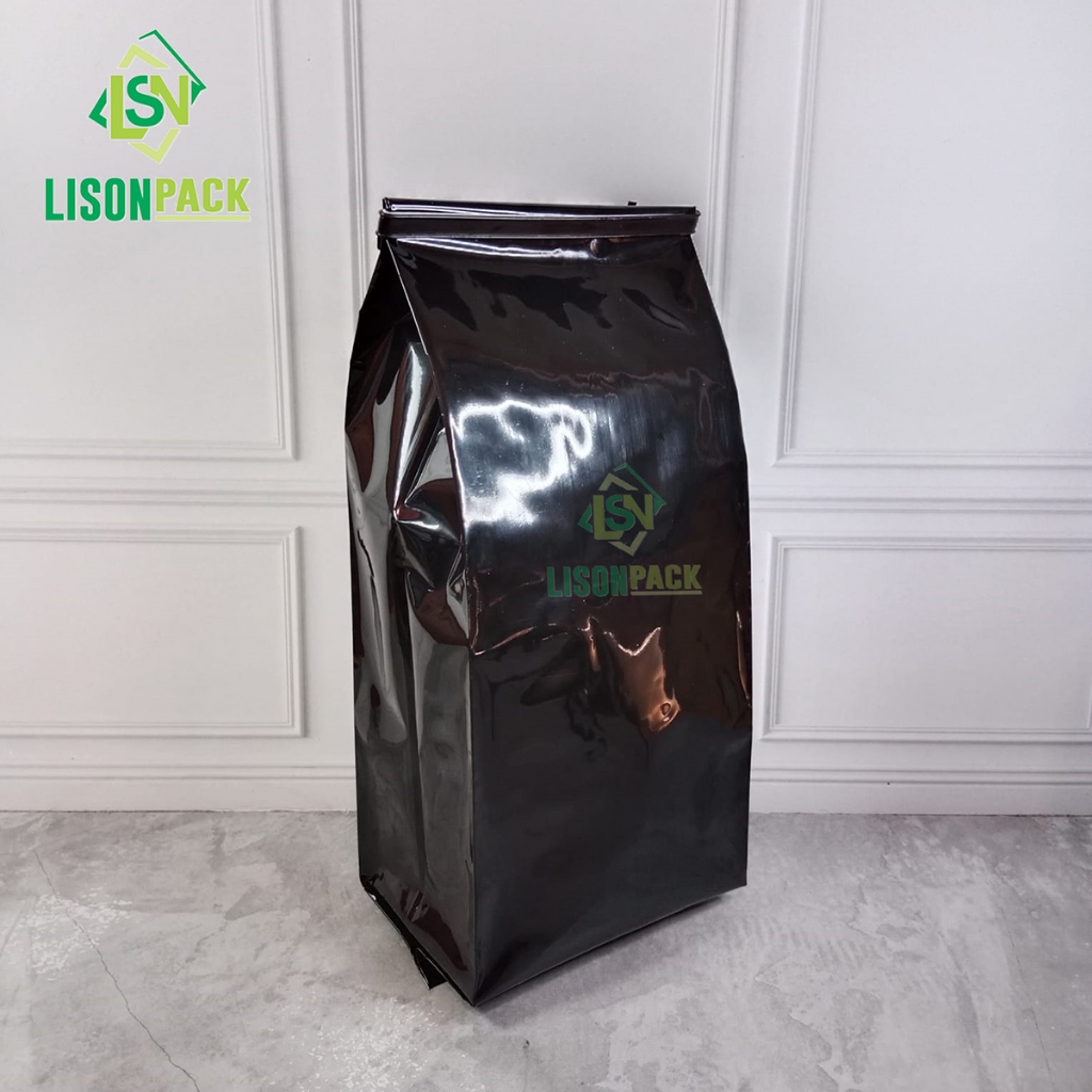 Kemasan Gusset 1Kg Center Seal Hitam Glossy | Kemasan Gusset Aluminium