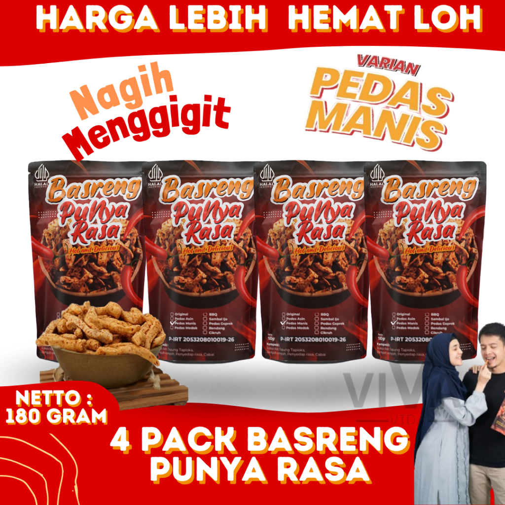 

Basreng Punya Rasa Pedas Manis Paket Bundling Isi 4 Snack