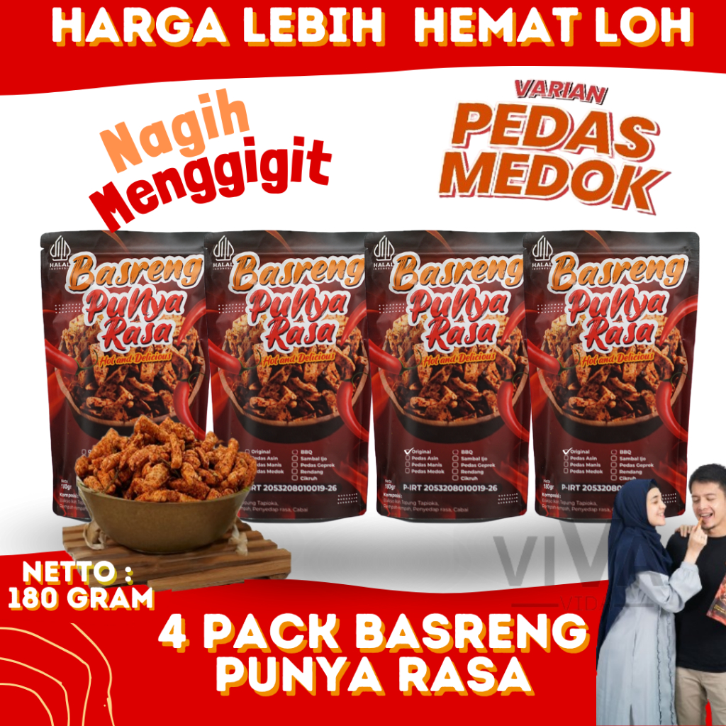 

Basreng Punya Rasa Pedas Medok Paket Bundling Isi 4 Snack Instan Kemasan Super Pedas Bumbu Melimpah