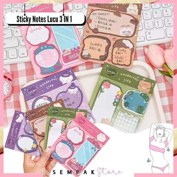 

SS Sticky Notes Lucu 3 IN 1 Tempelan Kertas Catatan 60 Lembar Notes Kertas Tempel Karakter Bear Cat Rabbit Pembatas Buku Motif Hewan Imut Penanda Buku Memo Stick Stationery Memo Pad Convenience Cute 3 IN 1