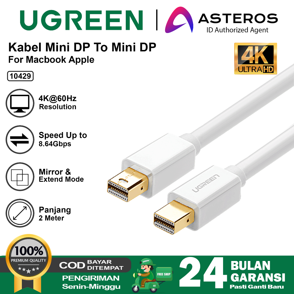 UGREEN Kabel DisplayPort Mini DP Male To Male For Macbook Apple 10429