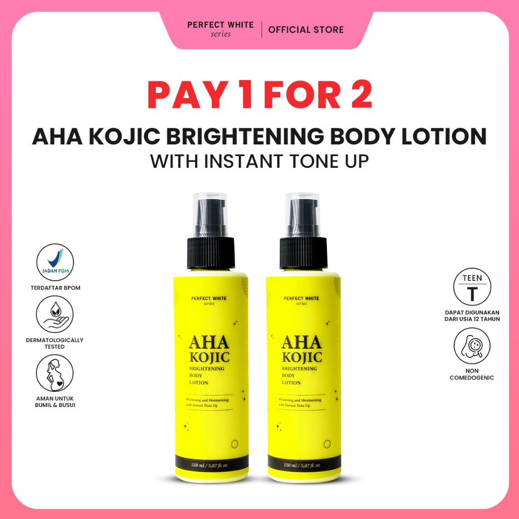 PERFECT WHITE Buy 1 Get 1 AHA Kojic Brightening Body Lotion Instant Tone Up | Lotion Pemutih Badan | Body Bleaching | Alpha Arbutin