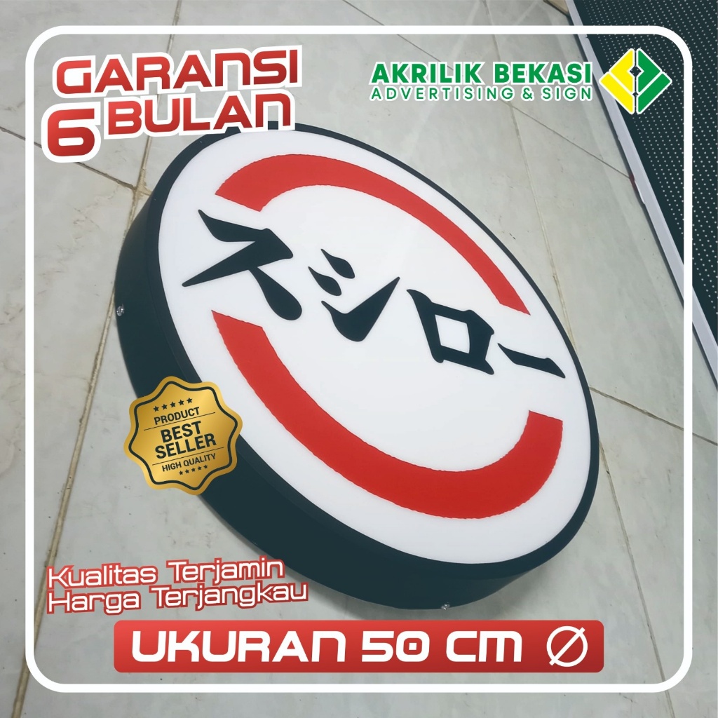 Neon Box bulat diameter 50 cm 1 sisi