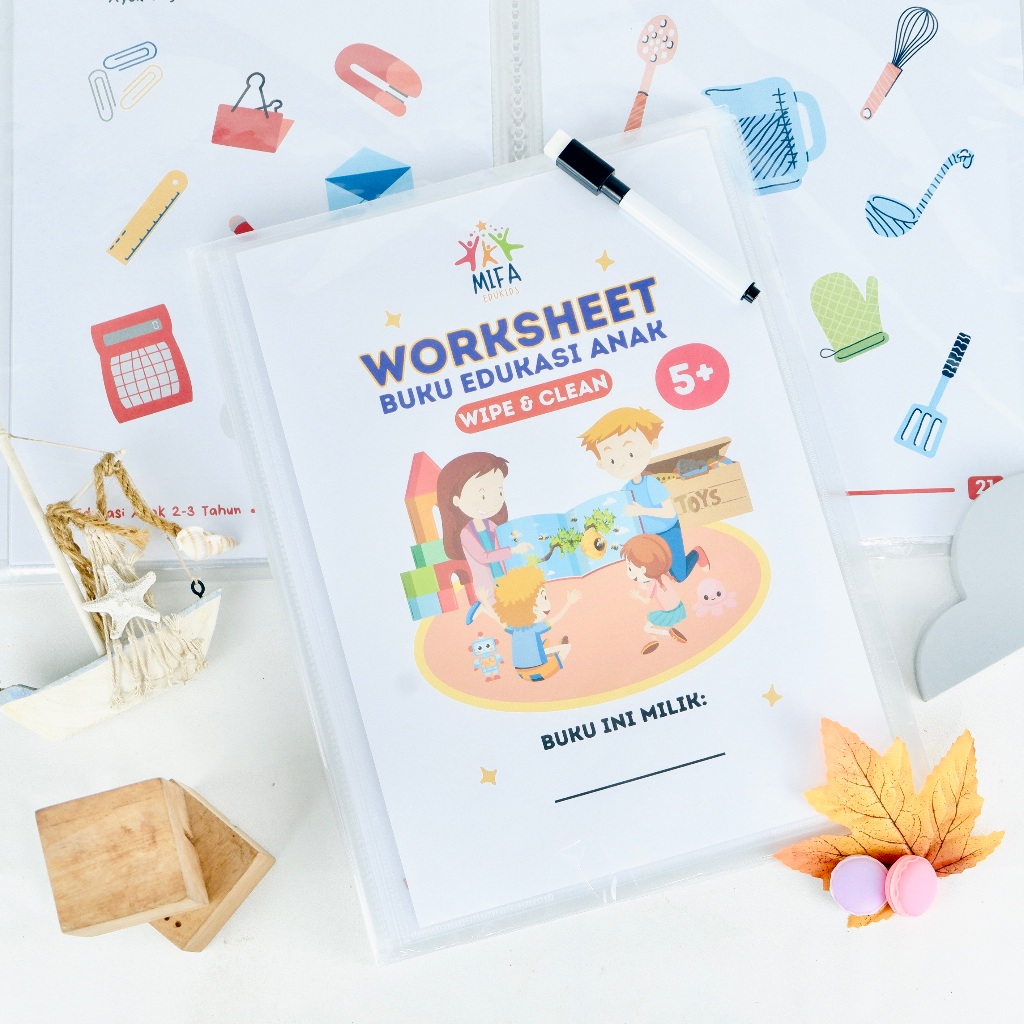 Worksheet Mainan Buku Edukasi Anak 5-6 Tahun Wipe & Clean Bisa Dihapus