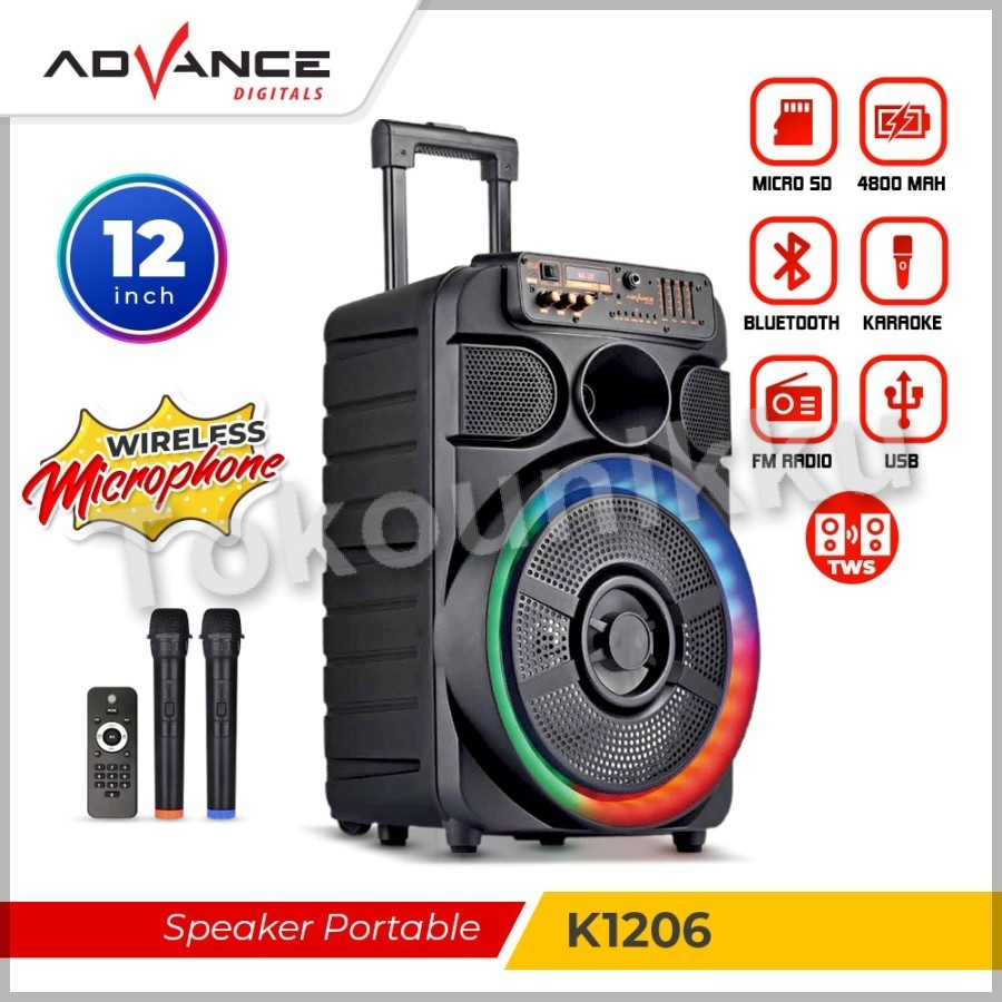 Speaker Portable Advance K1206.2 Mic Wireless  K1206