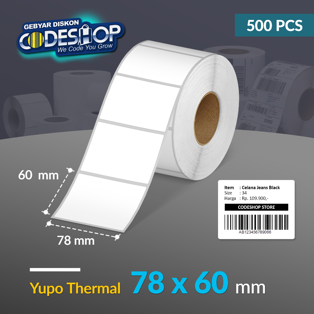 

Codeshop Label Yupo Thermal 78 x 60 mm 1 Line Stiker Printer Barcode Core 1 Inch Isi 500 Pcs