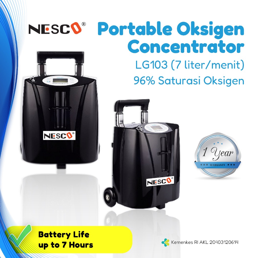 Portable Oksigen Concentrator - MESIN OKSIGEN PORTABLE LG103 - Mesin Pembuat Oksigen Nesco, (7ltr/mn