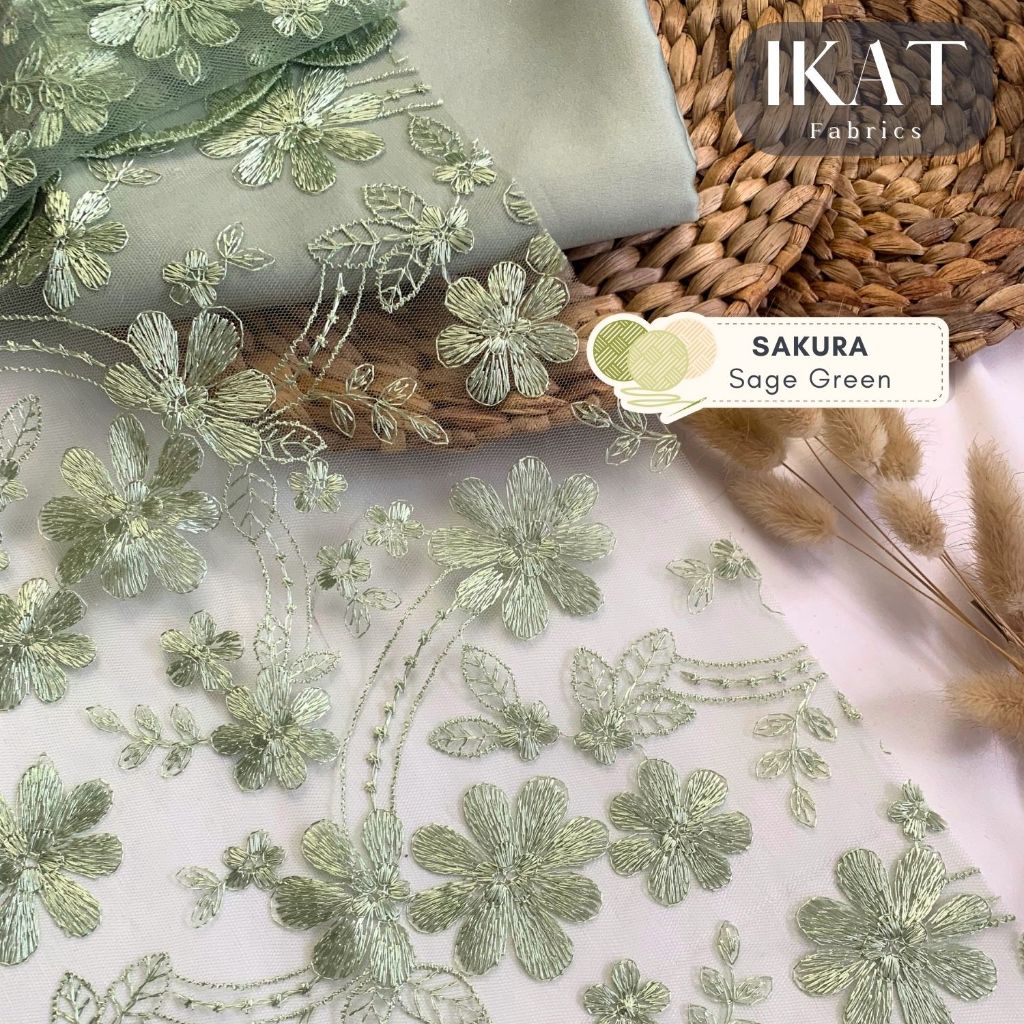 ½ meter Kain Brukat PREMIUM // Brokat Tile Prancis Motif Sakura