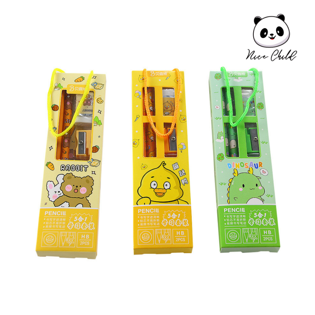 

NICE CHILD Stationery Set 5 in 1 Alat Tulis Anak Sekolah Penghapus penggaris Pensil Serutan Karakter
