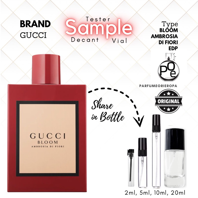 Sample Parfum Wanita Gucci Bloom Ambrosia di Fiori EDP Original tester decant vial travel size mini 