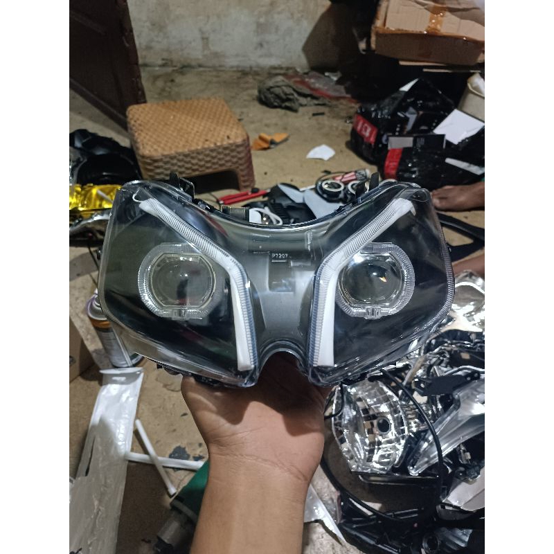 reflektor mika lampu depan honda vario 110 karbu custom biled plus alis