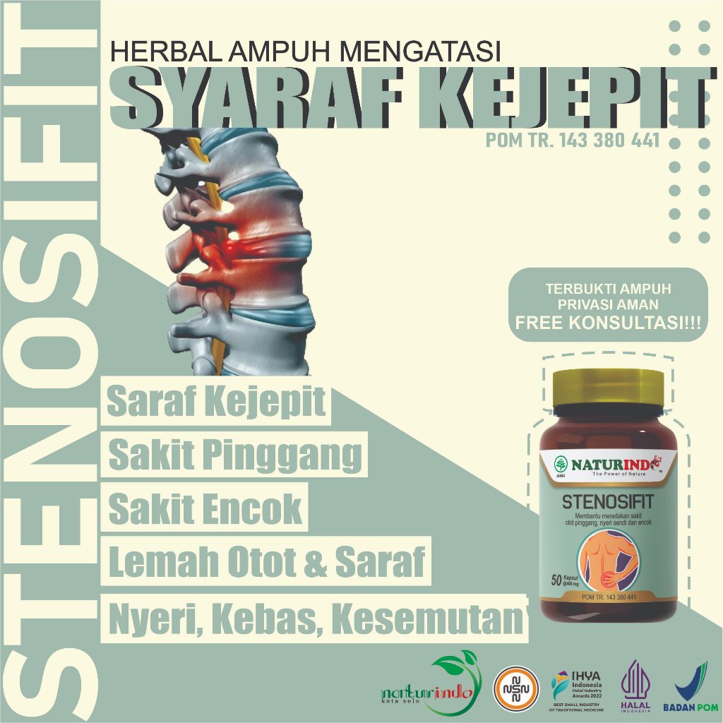 [COD] STENOSIFIT NATURINDO Obat Herbal Saraf Kejepit Sakit Pinggang Dan Kaki Syaraf Terjepit Sakit B