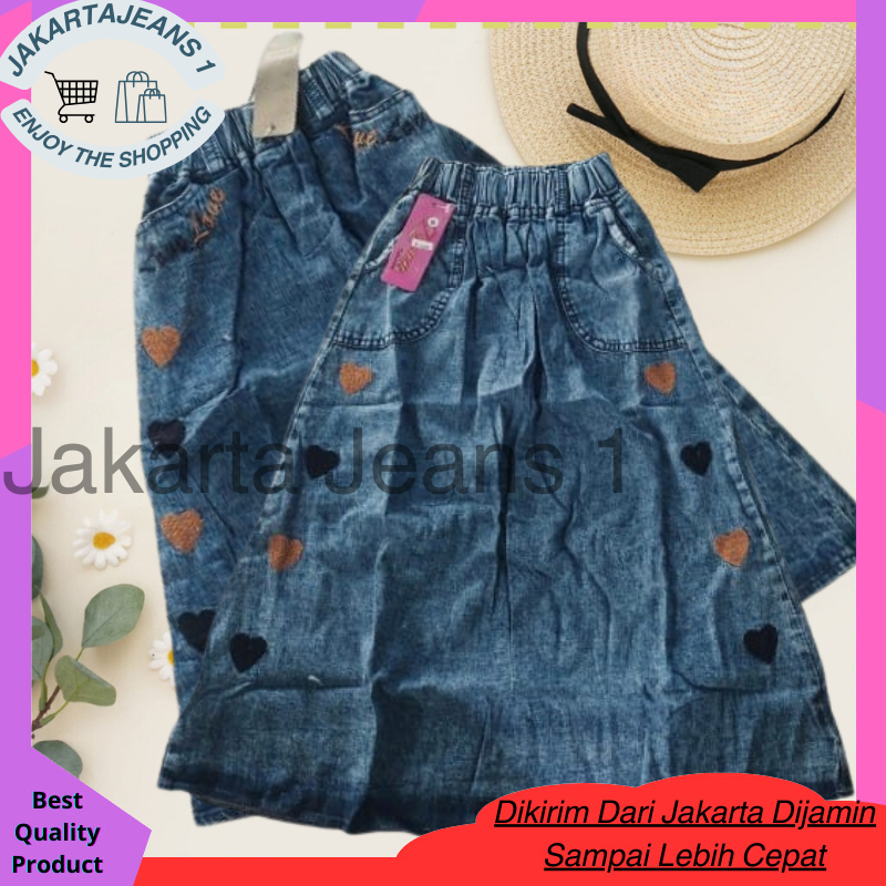 rok jeans motif love  rok anak perempuan rok cewe fashion anak bawahan anak