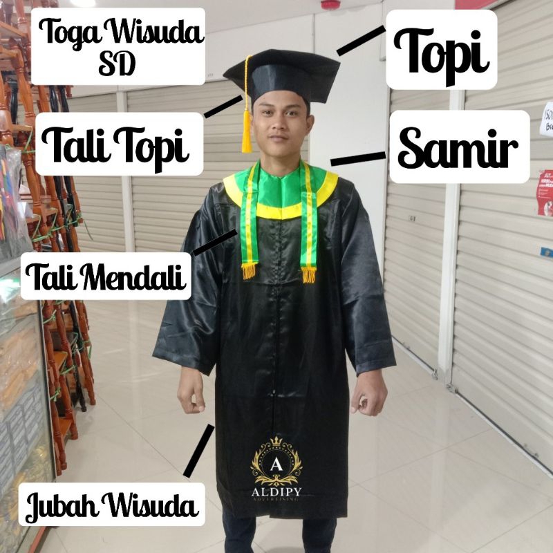 TOGA Wisuda SD, MTQ, Paket Lengkap Warna Samir Hijau List Kuning Dan Kuning List Hijau Terbaru