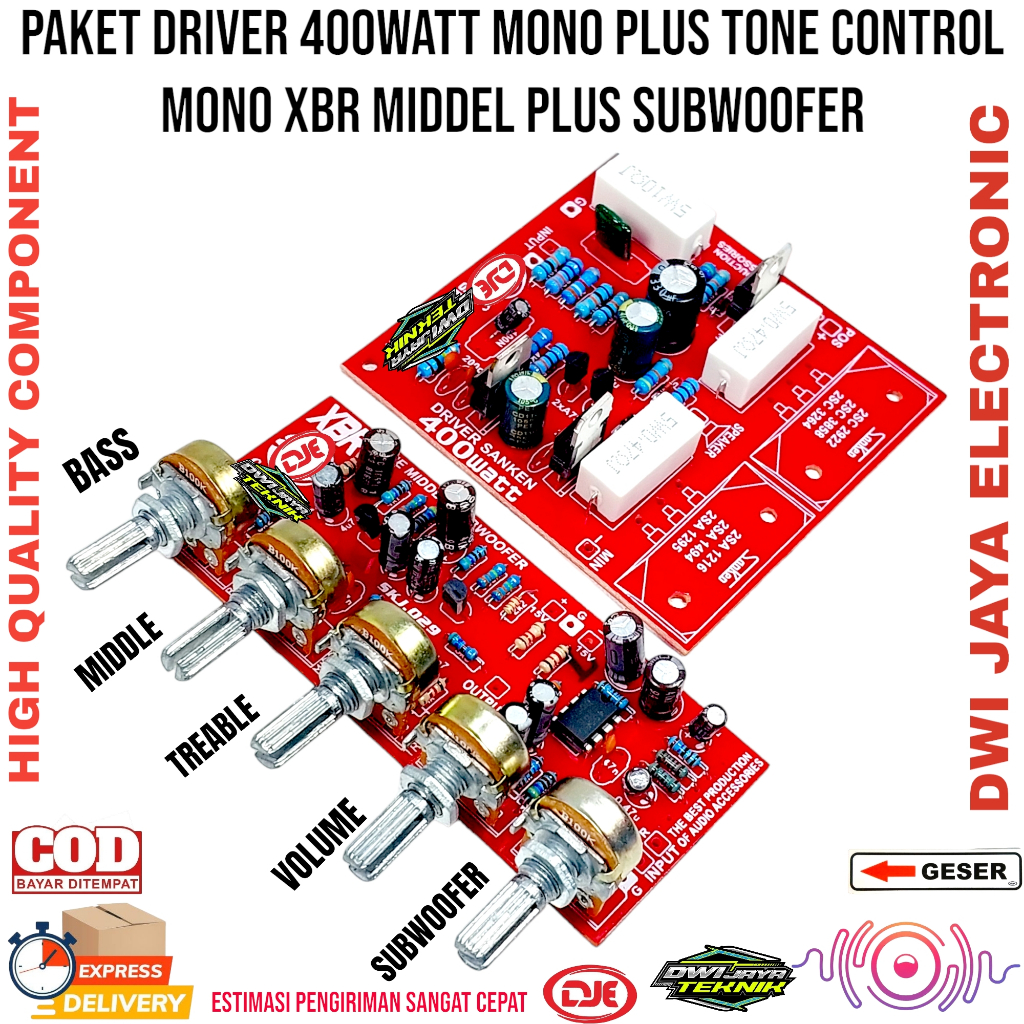 Paket Driver 400Watt Mono Plus Tone Control XBR Middel Plus Subwoofer