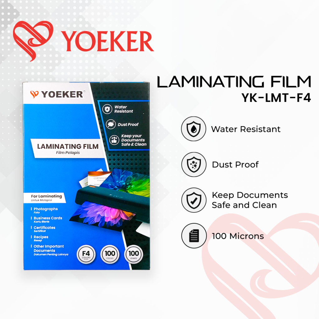 

(1 PAK=100PCS) Plastik Laminating F4 Yoeker