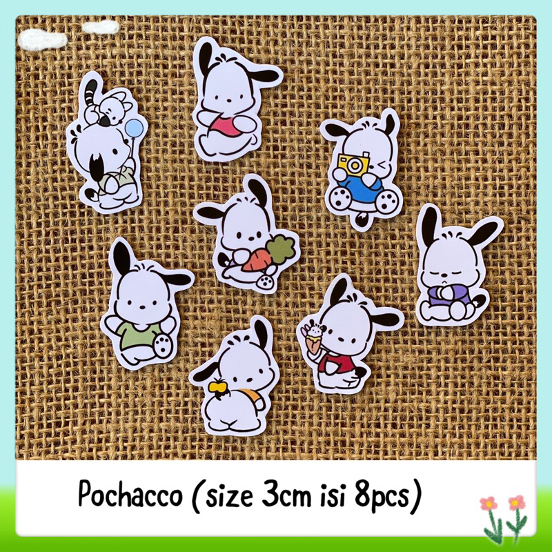 

8pcs sticker tempelan glossy sanrio pochacco