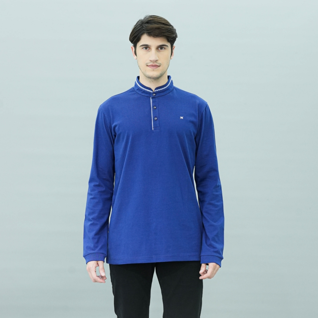 Johnwin - Kaos Henley - Kaos Lengan Panjang - Biru - Kerah Shanghai - APS.630.M457E.27.C-L/S