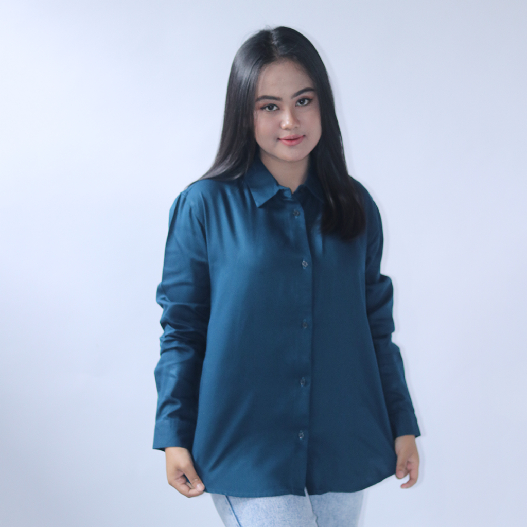 Kemeja Wanita Remix Jeans RKTC341J Atasan Blouse Polos Lengan Panjang Granada Fashion