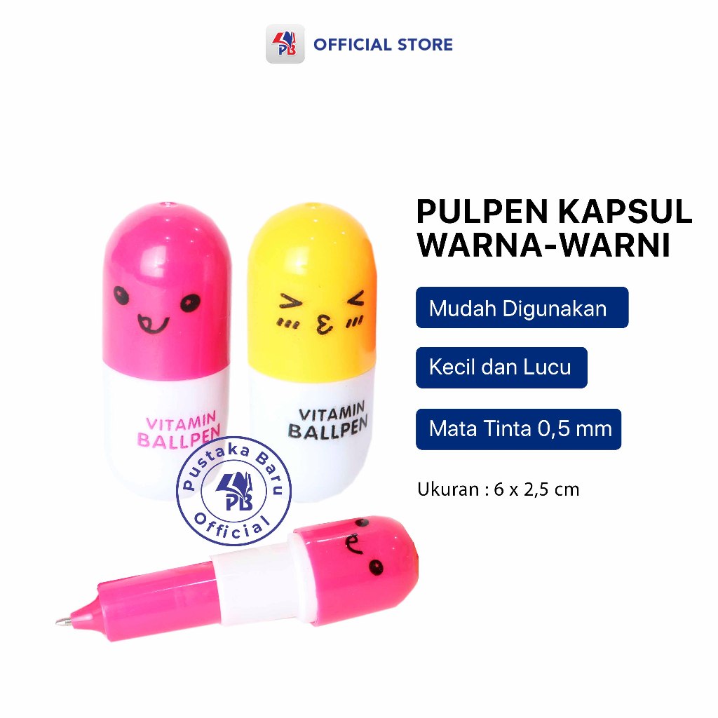 

Pulpen / Bolpoin / Bulpen Anak Model Kapsul Vitamin Capsul Pen Karakter dan Warna