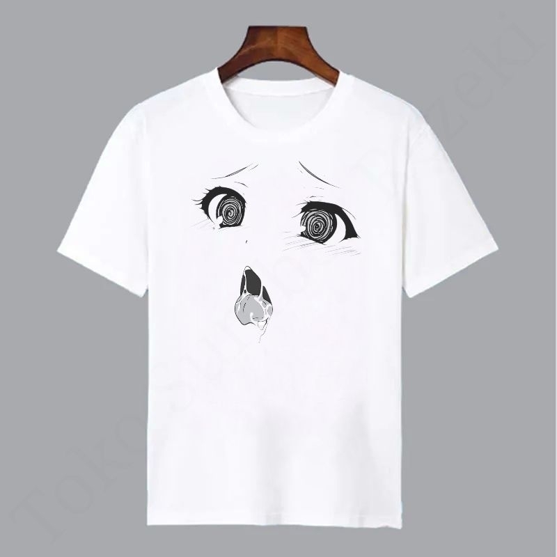 Baju Kaos Oblong Ahegao Pendek White Putih Shirt Otaku Anime Wibu