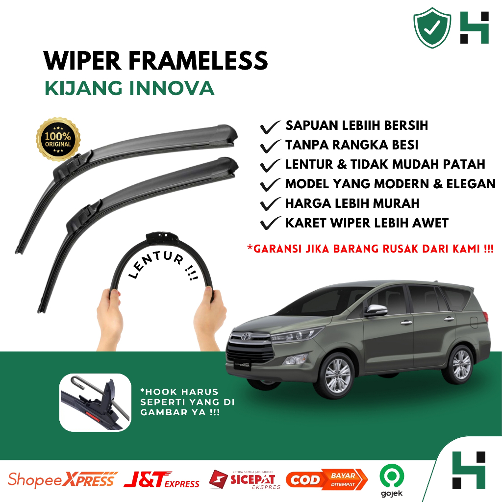 Wiper Mobil Frameless Kijang Innova Sepasang Isi 2 Pcs Kanan Kiri | Wiper Kaca Mobil Kijang Innova |